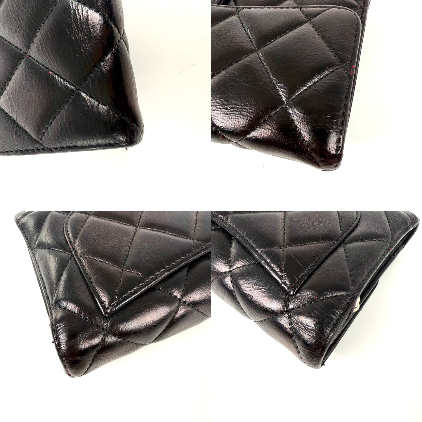 Chanel Vintage Black Trifold Quilted Leather Long CC Flap Wallet