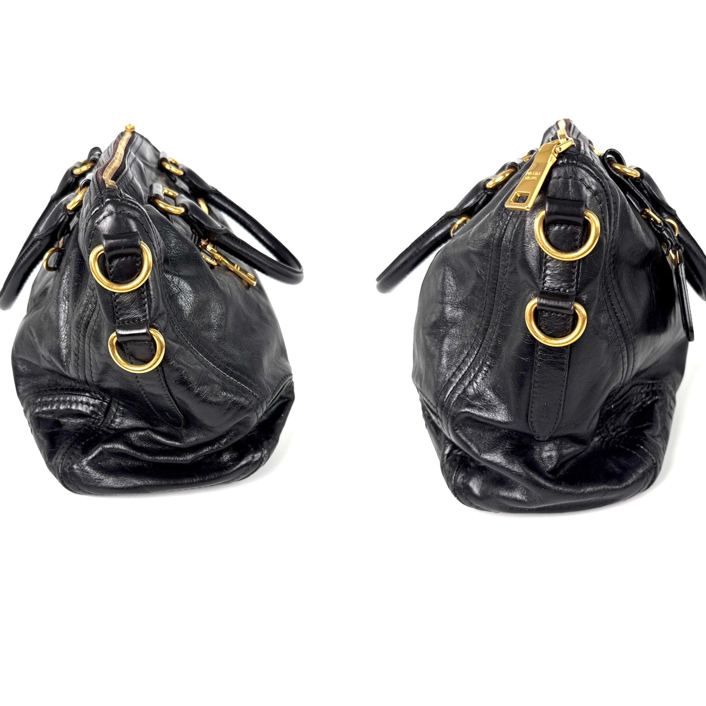 Prada Vitello Baltico Black Leather East West Tote Crossbody Bag