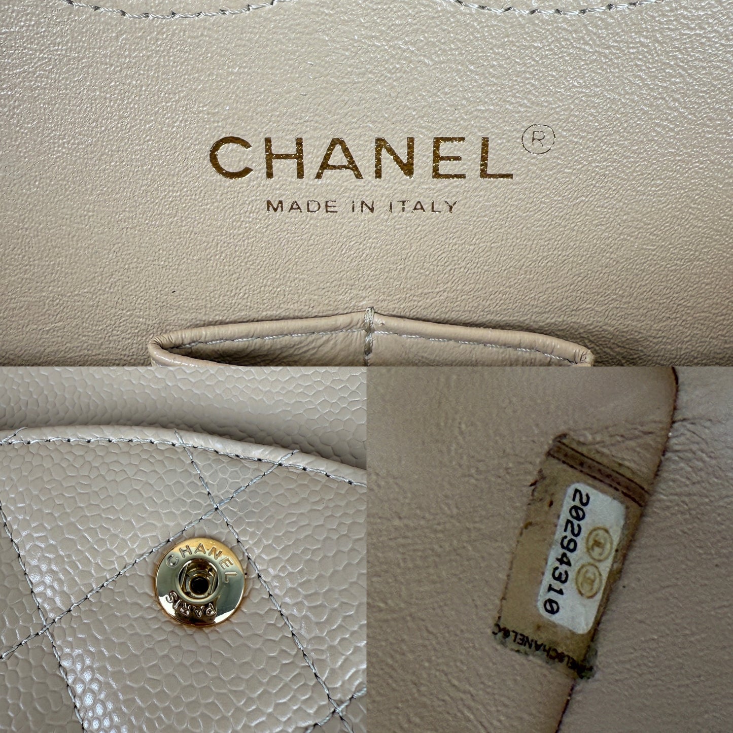 CHANEL Light Beige Caviar Jumbo Quilted Gold Hardware Classic Double Flap Bag
