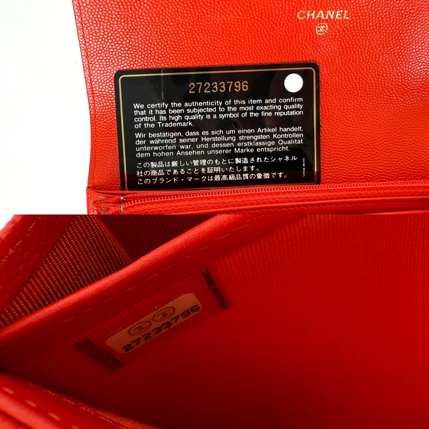 CHANEL Red Quilted Caviar Flap CC Long Gusset Continental Wallet