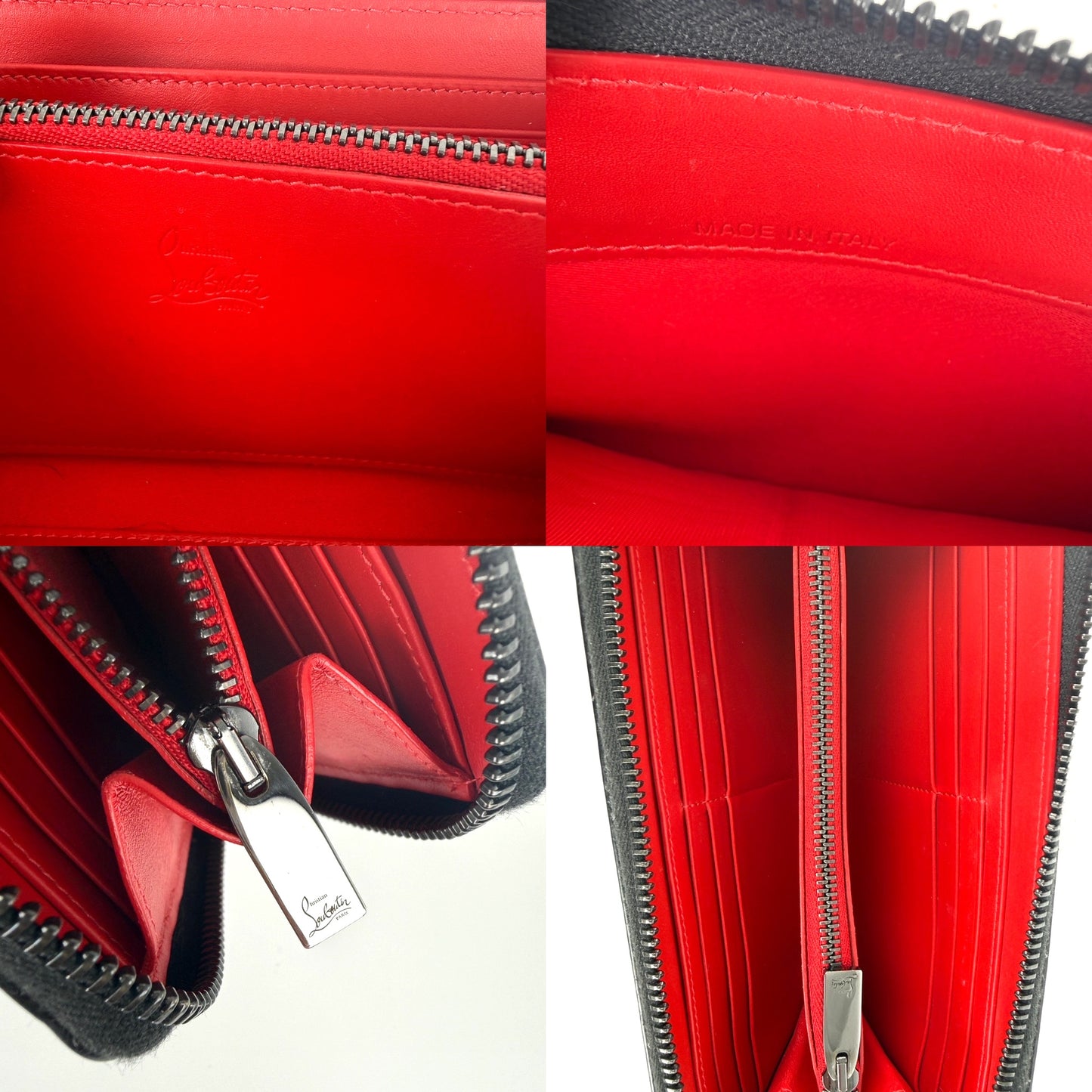 Christian Louboutin Panettone Black Calf Leather Spike Zip Long Wallet