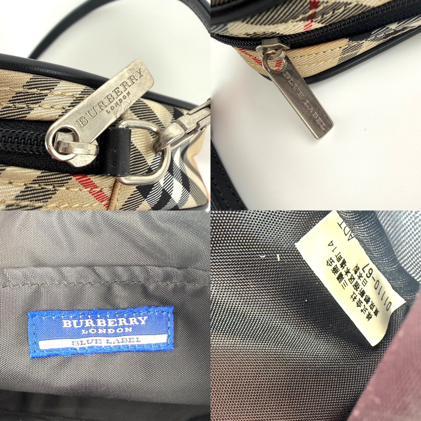 BURBERRY Blue label Nova Check Canvas Top Handle Pouch Case Bag