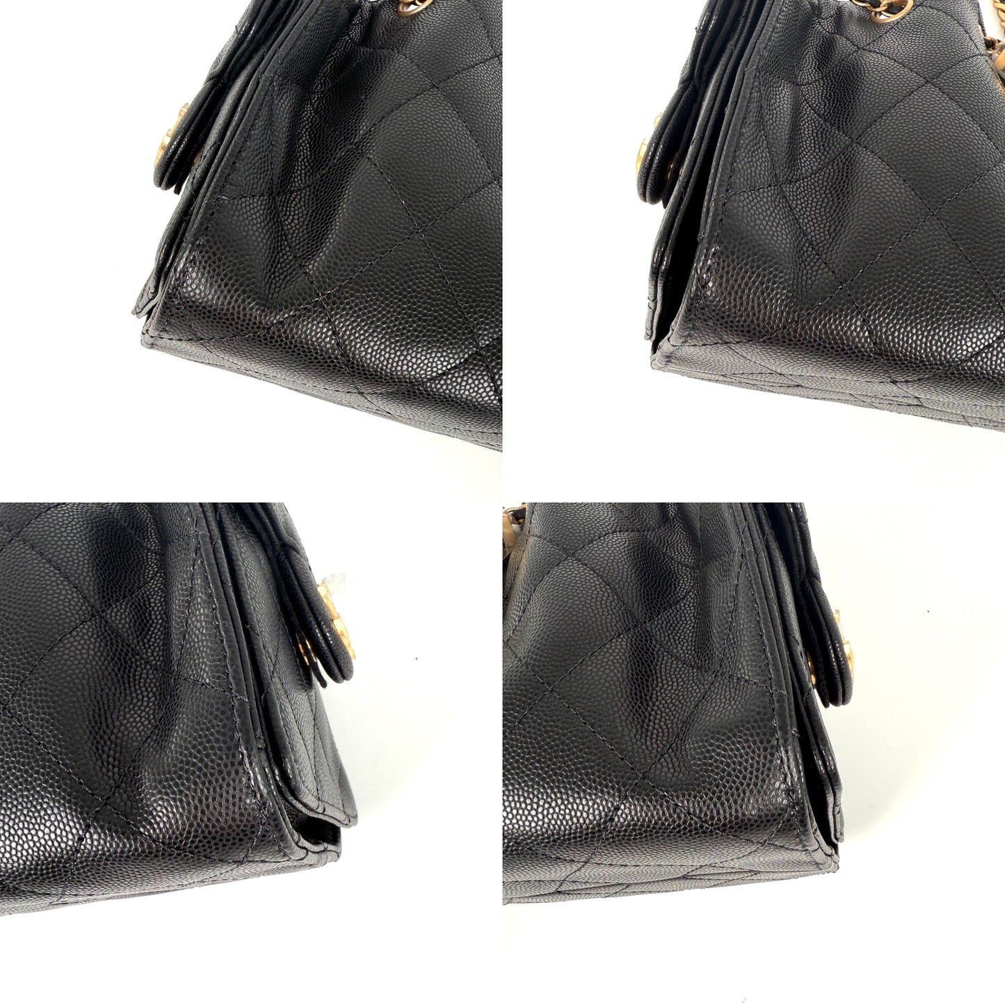 New CHANEL 25 Mini Black Quilted Caviar Leather Shoulder Bag