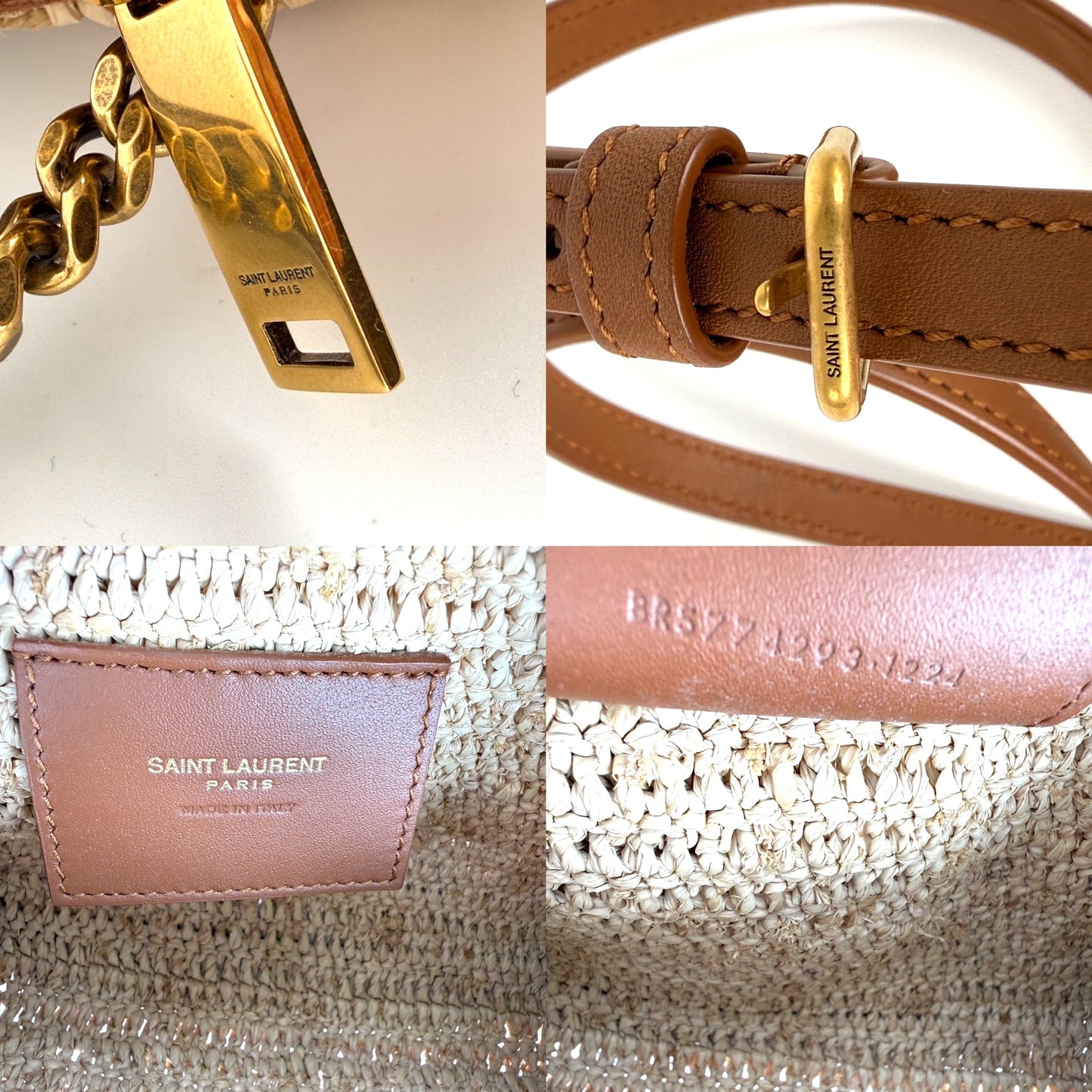 Saint Laurent Gaby Raffia Leather Trimmed Crossbody Bag