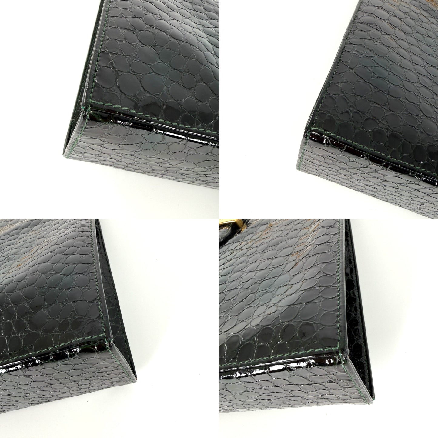 Vintage Salvatore Ferragamo Dark Green Croc Embossed Crossbody Clutch Chain Bag