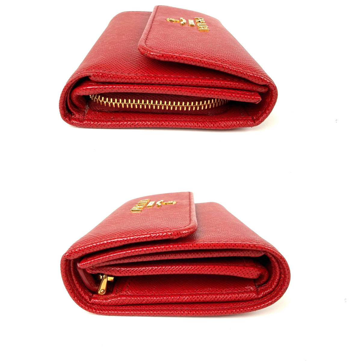 Prada Red 2025 Saffiano Leather Trifold Compact Flap Wallet