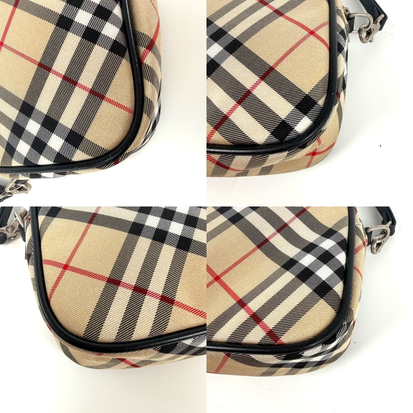BURBERRY Blue label Nova Check Canvas Top Handle Pouch Case Bag