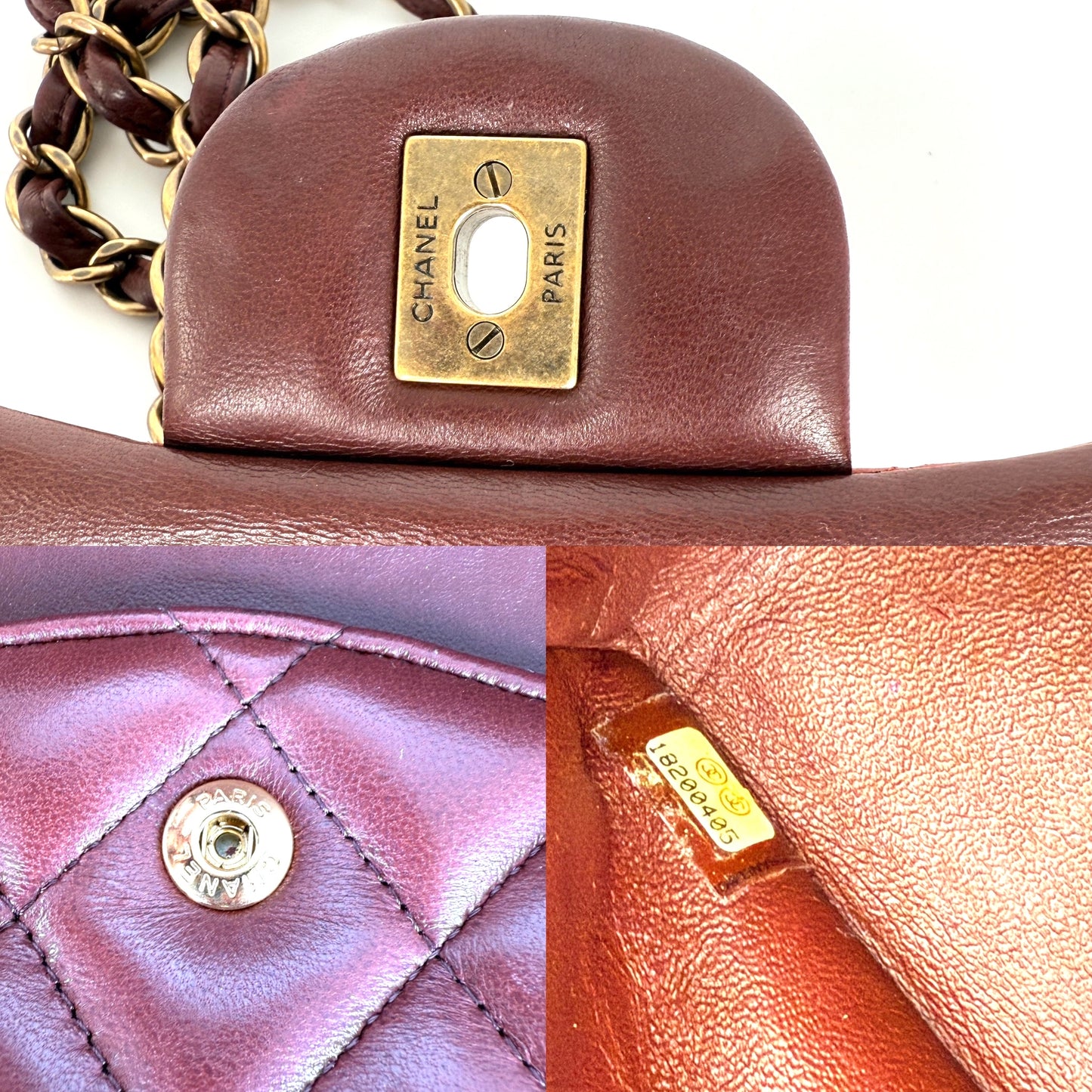 CHANEL Classic Jumbo Quilted Lambskin Tri-Color Burgundy Yellow Red Double Flap Shoulder Crossbody Bag