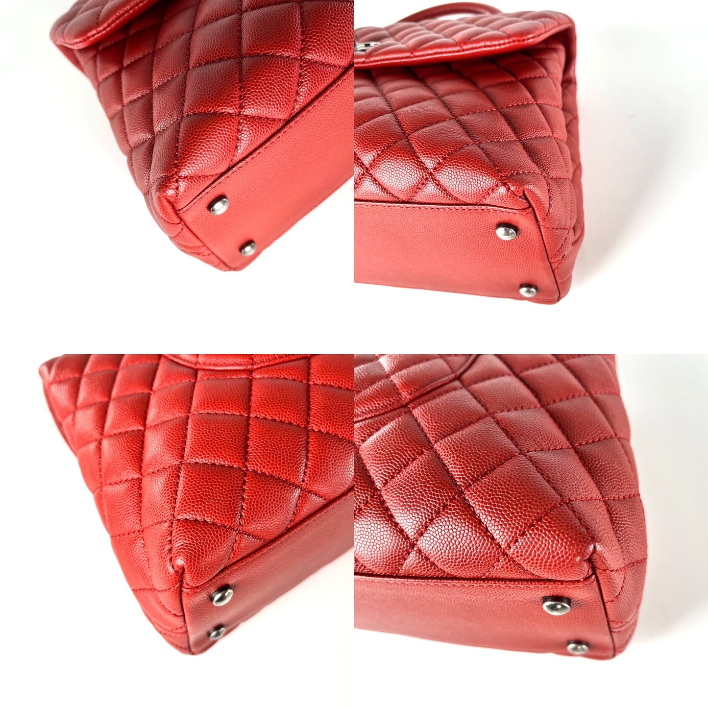 CHANEL Red Medium Coco Handle Top Handle Quilted Caviar Leather Bag