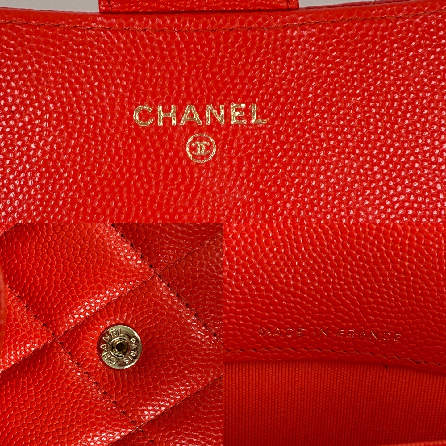 CHANEL Red Quilted Caviar Flap CC Long Gusset Continental Wallet