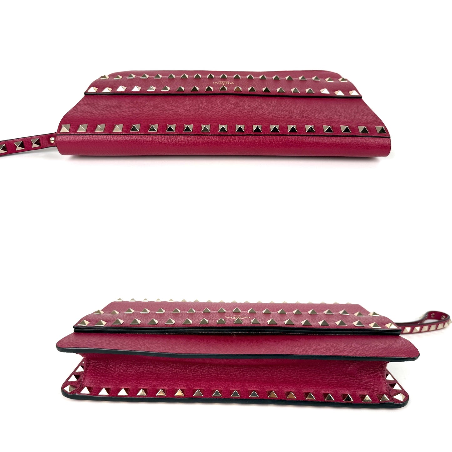 Valentino Garavani Rockstud Rose Violet Raspberry Pink Leather Clutch Wristlet Bag