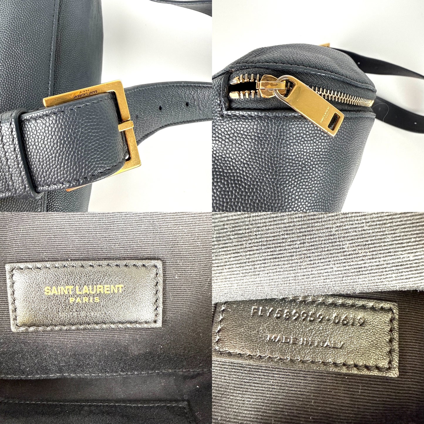 Saint Laurent YSL Cassandre Grain de Poudre Charcoal Leather Waist Belt Bag