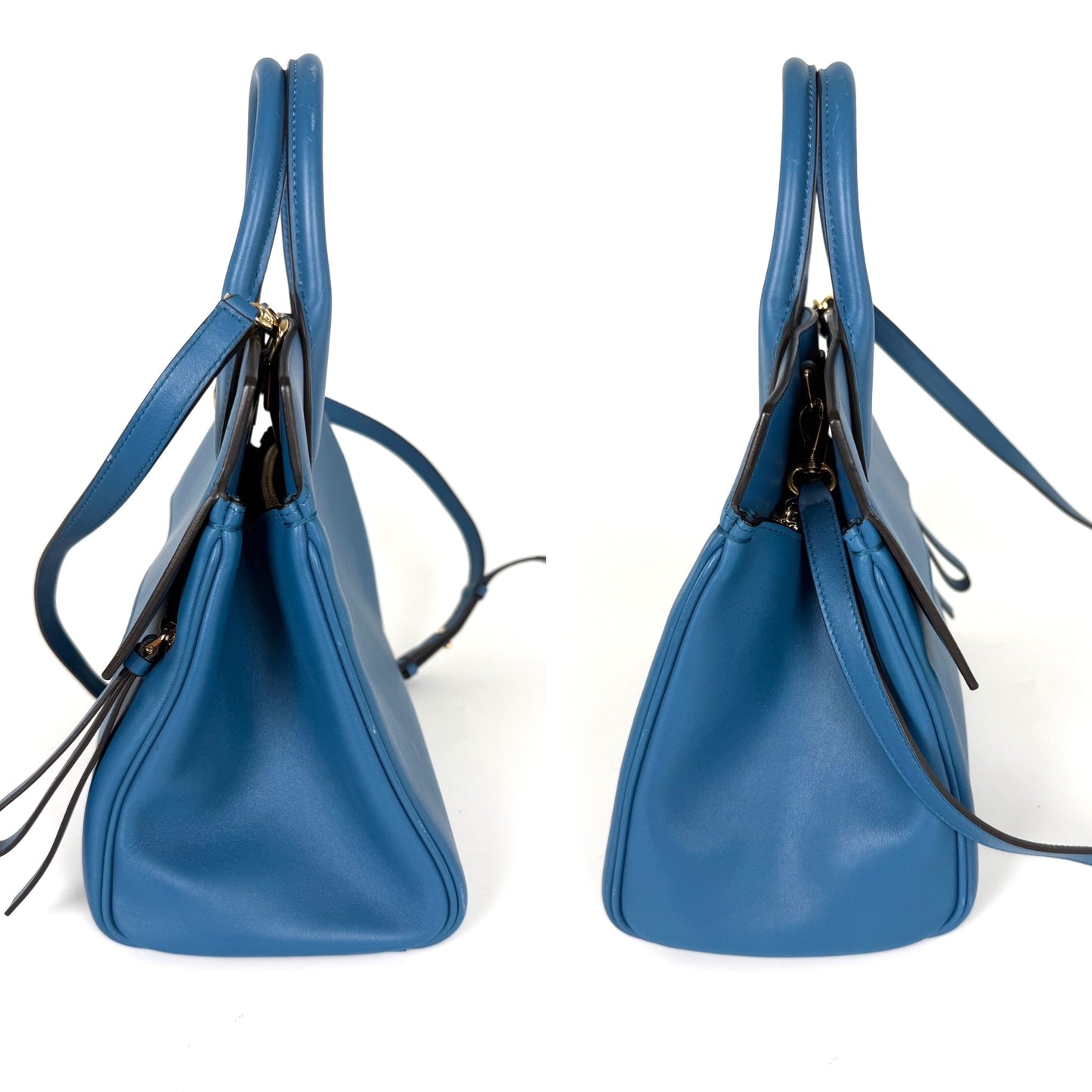 Salvatore Ferragamo Studio Gancini Blue Leather Top Handle Crossbody Tote Bag