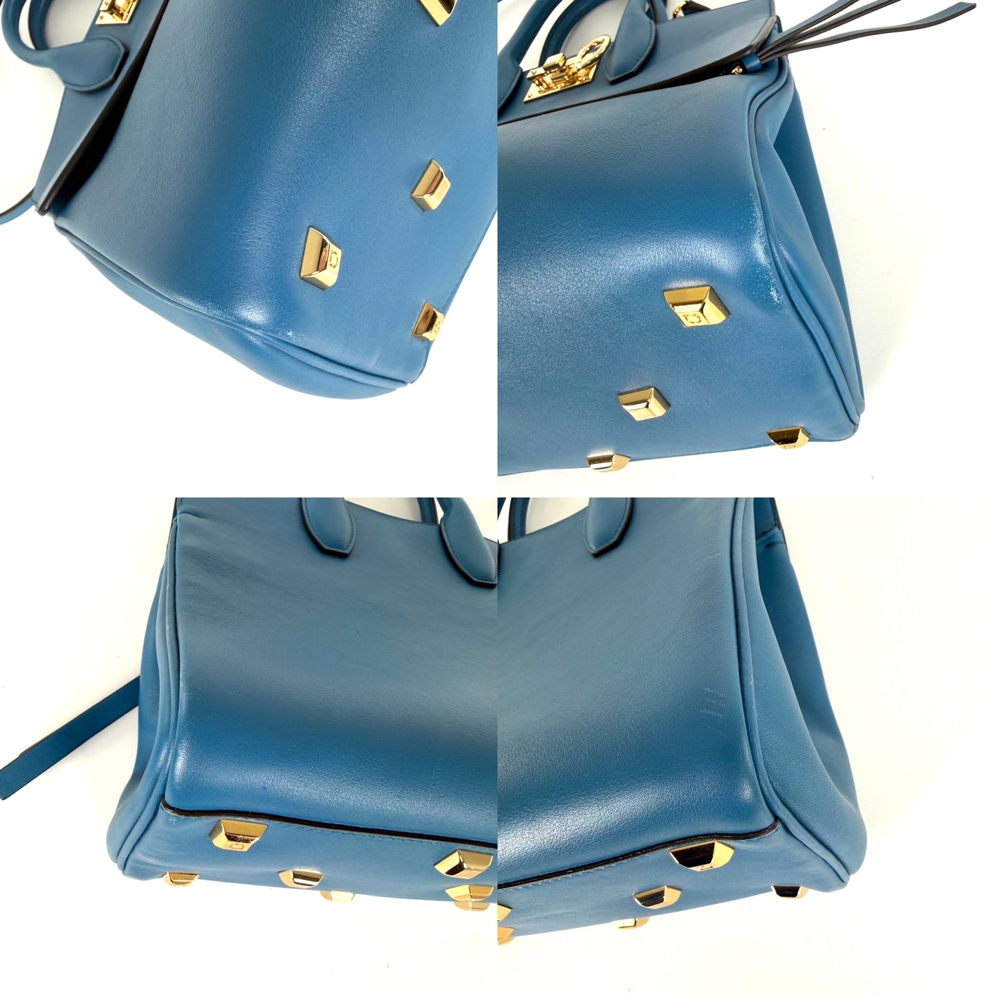 Salvatore Ferragamo Studio Gancini Blue Leather Top Handle Crossbody Tote Bag