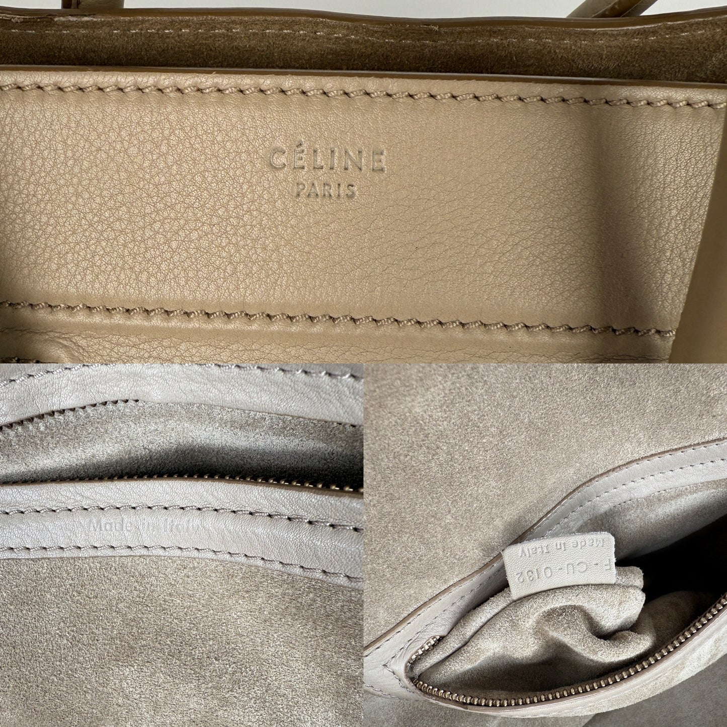 CELINE Luggage Phantom Medium Grained Calfskin Taupe Leather Satchel Bag