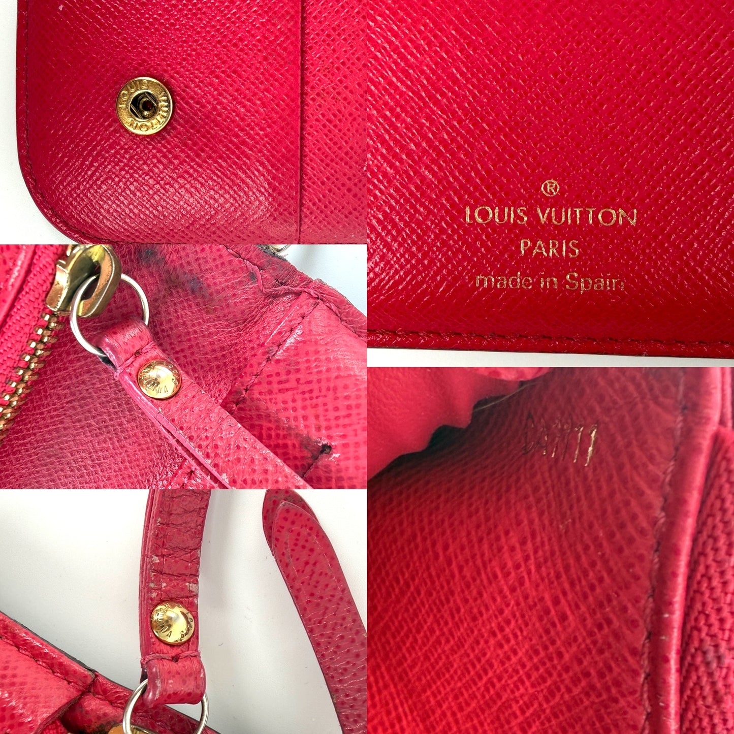 LOUIS VUITTON Retiro Monogram Coated Canvas Red Leather Zip Long Wallet