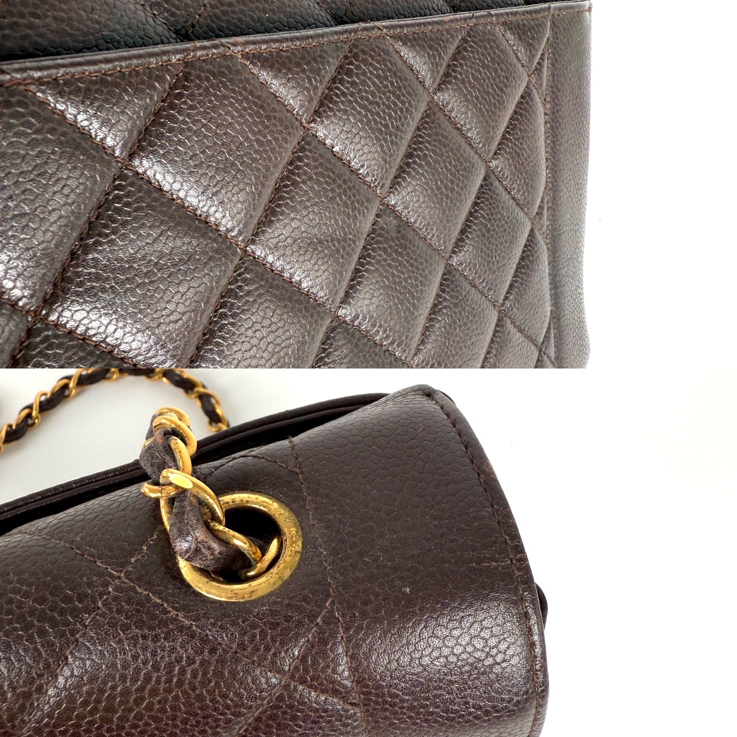 Vintage CHANEL Diana Medium Brown Caviar Quilted Leather Crossbody Flap Bag