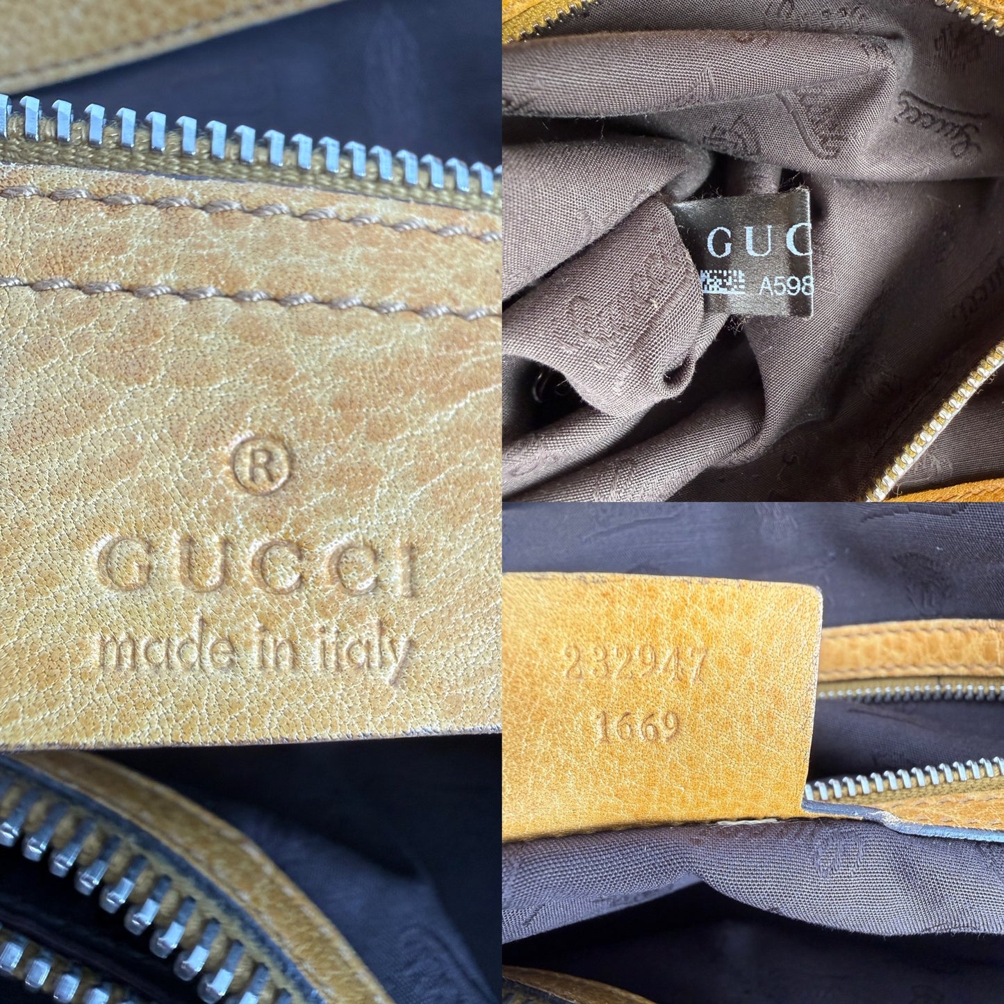 GUCCI Vintage Libeccio GG Canvas Bamboo Brown Tan Tote Bag
