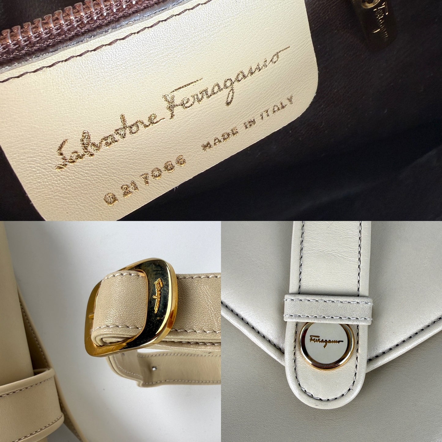 Vintage Salvatore Ferragamo Cream Leather Crossbody Flap Bag