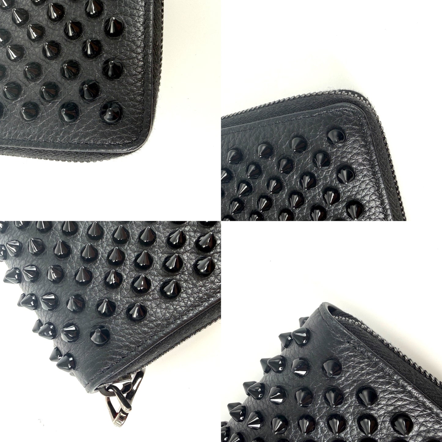 Christian Louboutin Panettone Black Calf Leather Spike Zip Long Wallet