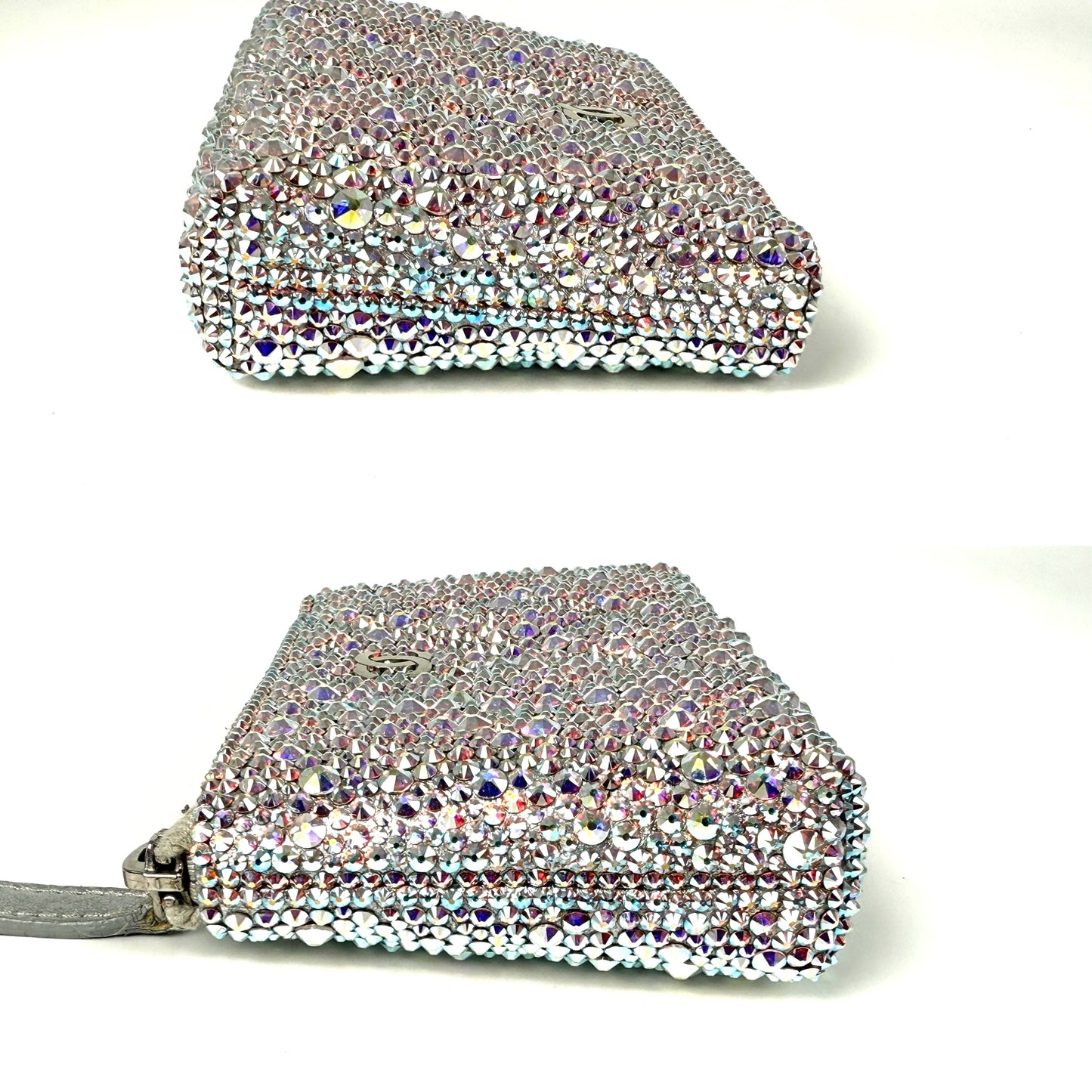 CHANEL Silver Swarovski Crystal Leather Key Pouch Case Holder