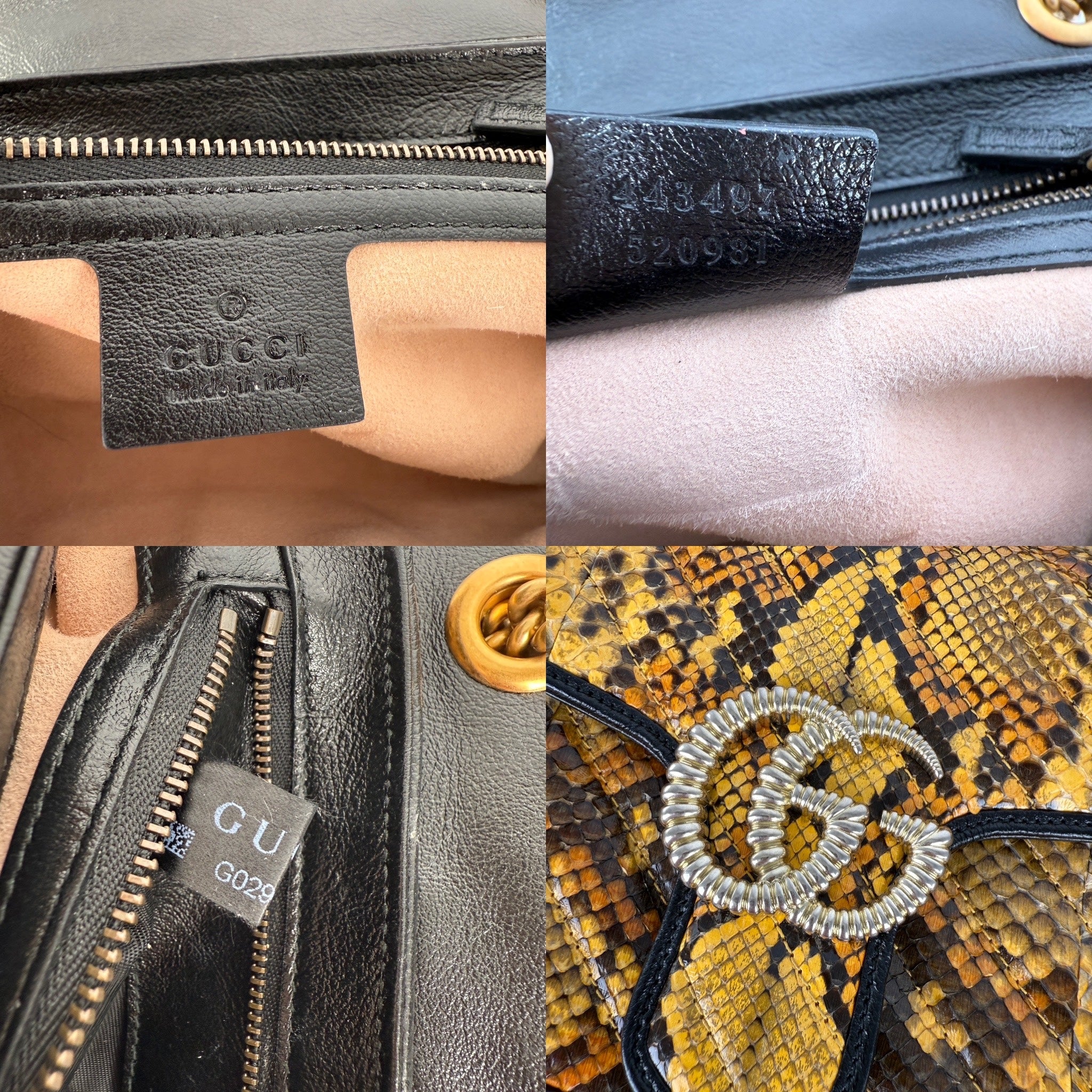 GUCCI GG Marmont Matellase Small Python Snakeskin Black Yellow