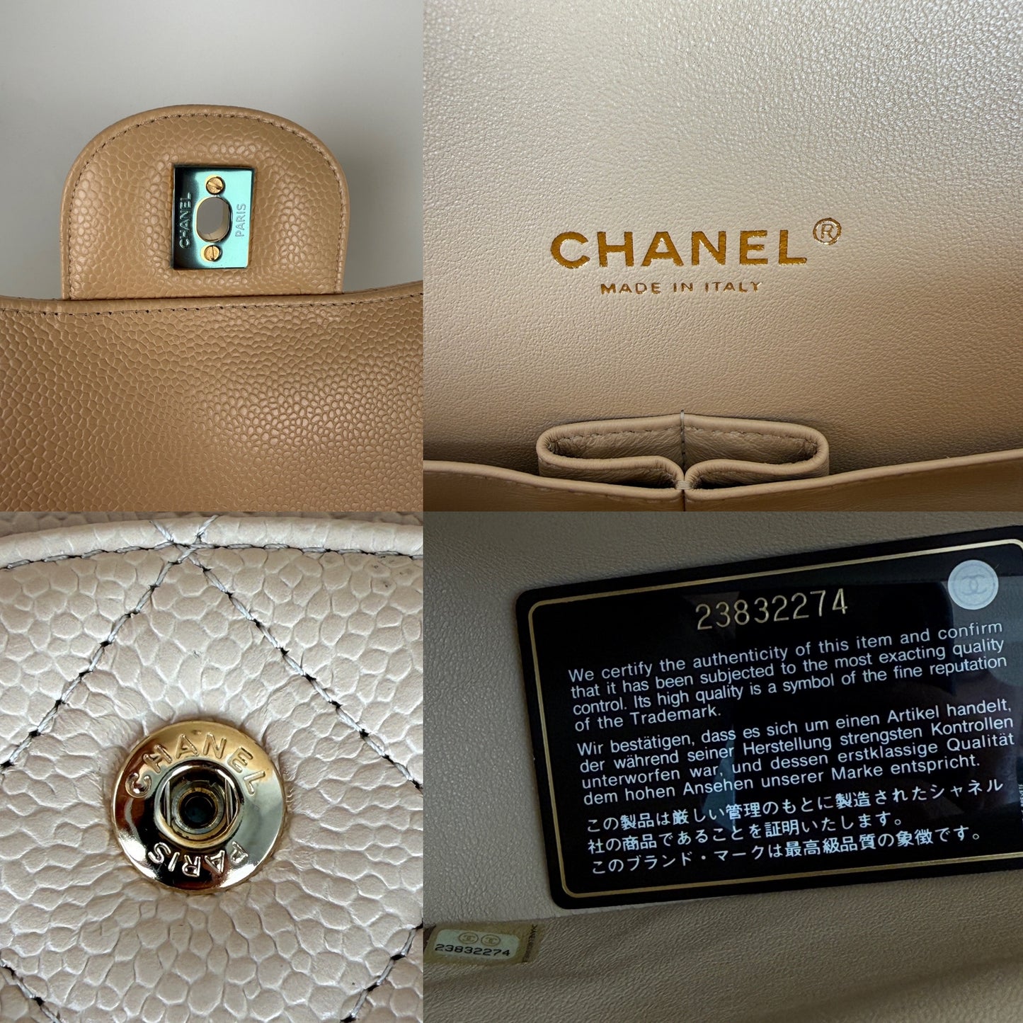 CHANEL Maxi Jumbo Beige Clair Quilted Caviar Leather Classic Flap Bag