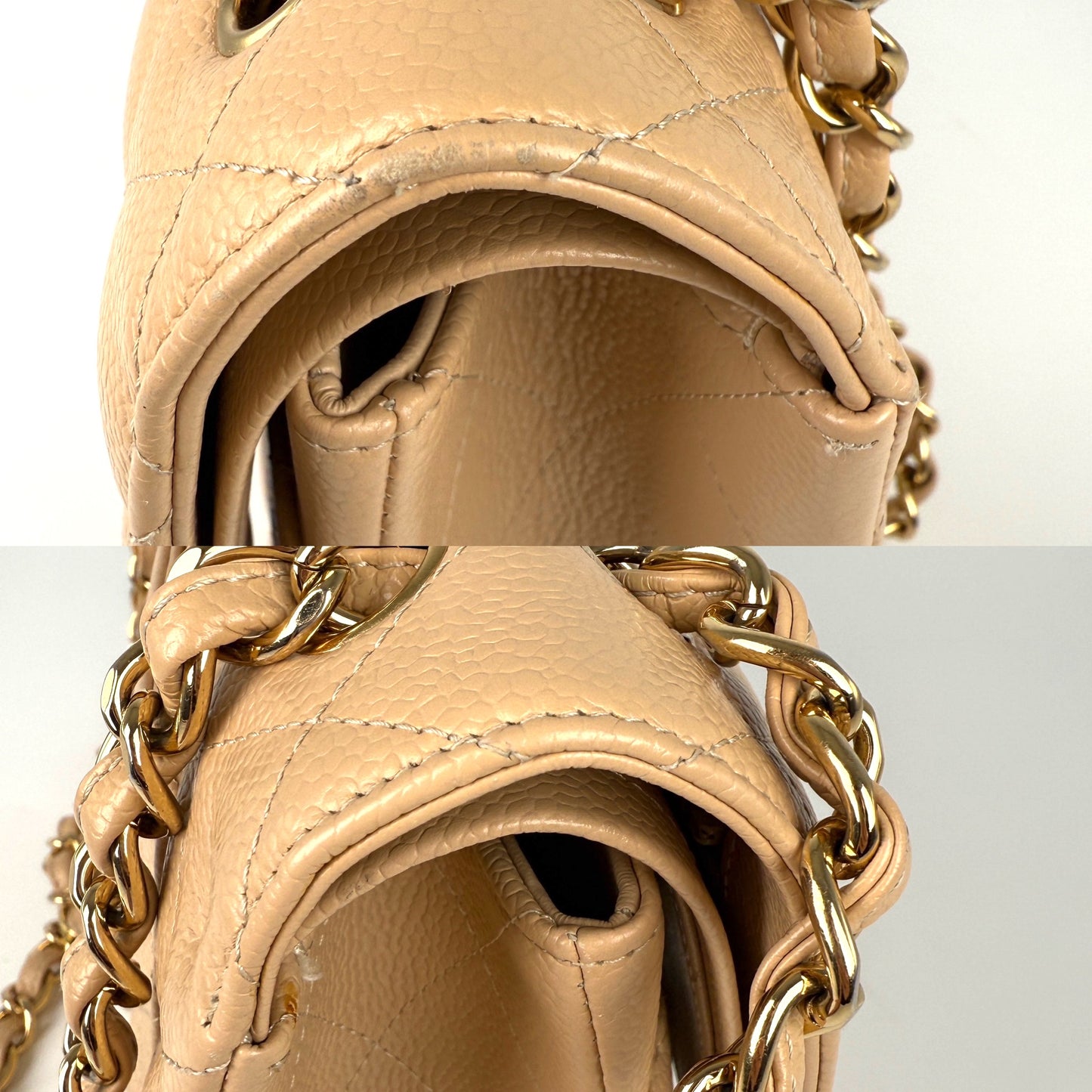 CHANEL Light Beige Caviar Jumbo Quilted Gold Hardware Classic Double Flap Bag