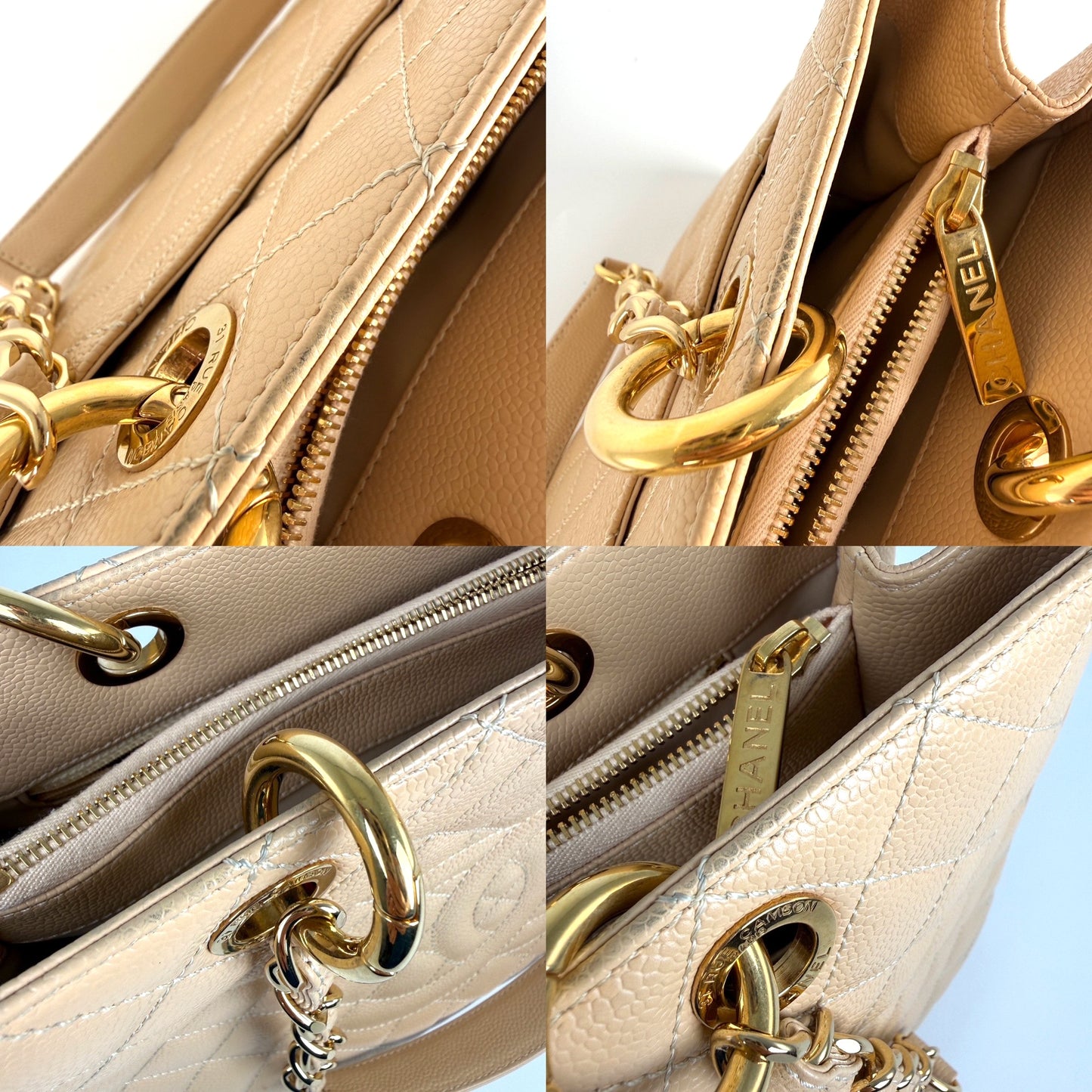 CHANEL GST Beige Clair Quilted Caviar Leather Grand Shopping Tote Bag