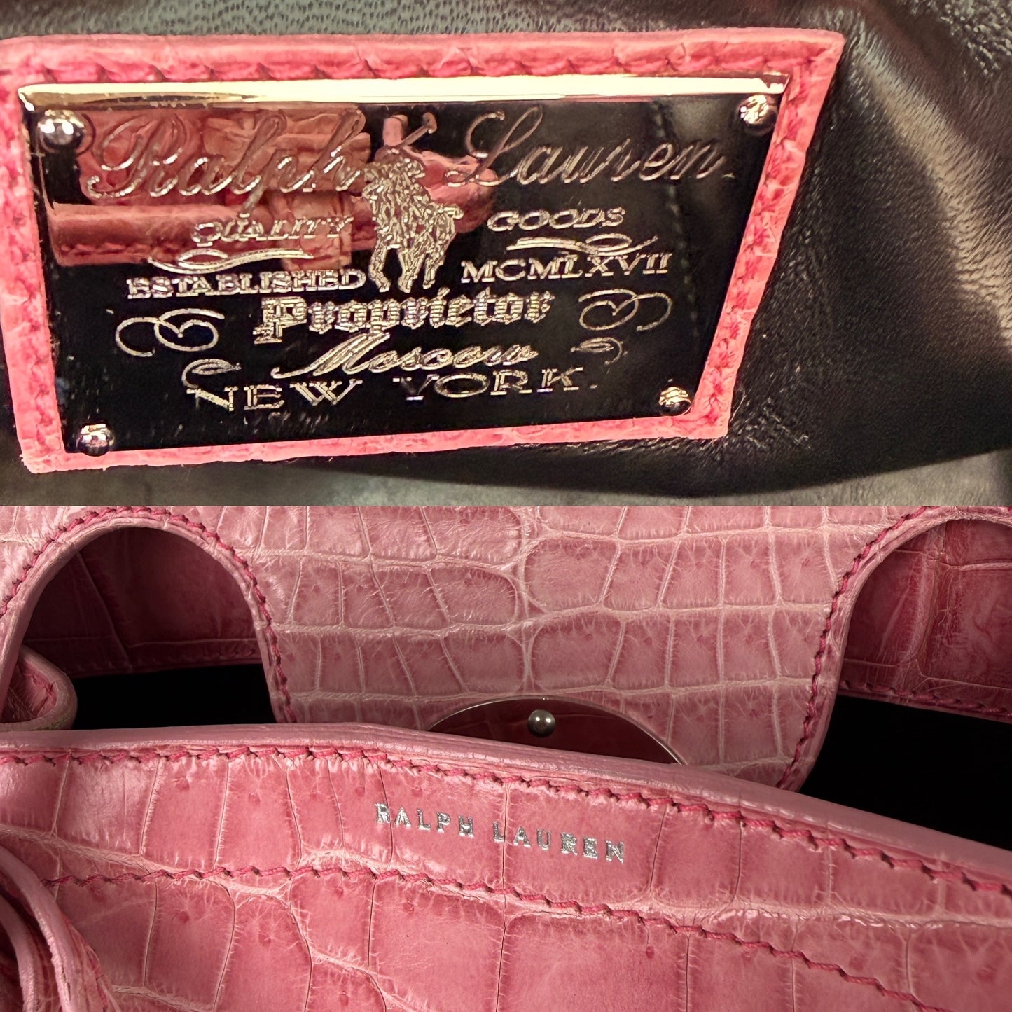 Ralph Lauren Collection Ricky 33 Alligator Pink Satchel Top Handle Bag