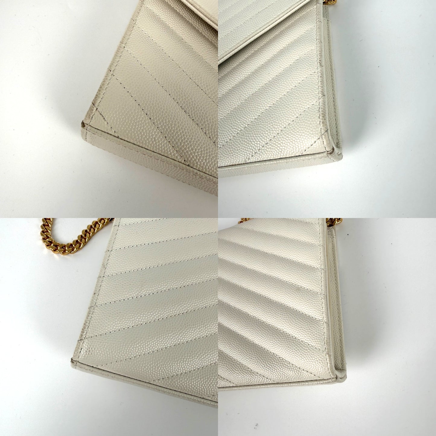 Saint Laurent Ivory Cassandre Matelasse Envelope Wallet on Chain Crossbody Bag