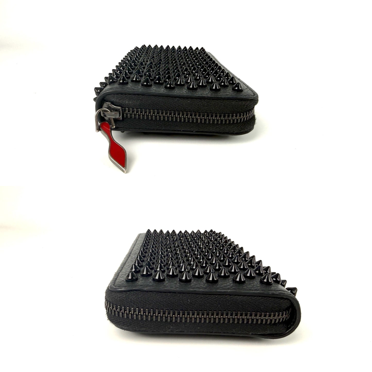 Christian Louboutin Panettone Black Calf Leather Spike Zip Long Wallet