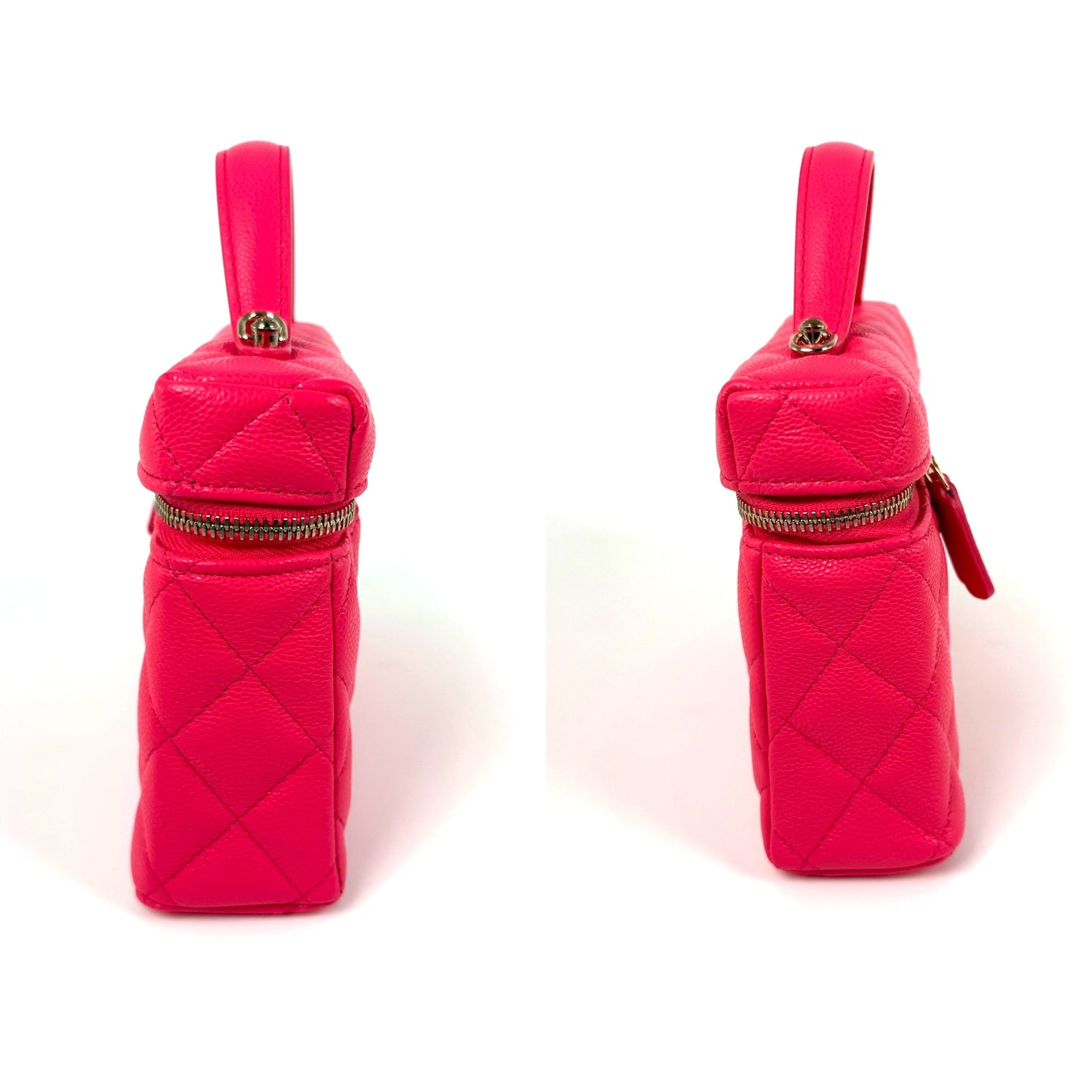 CHANEL Long Classic Vanity Hot Fuchsia Pink 26C Quilted Caviar Leather Zip Top Handle Crossbody with Chain Bag New