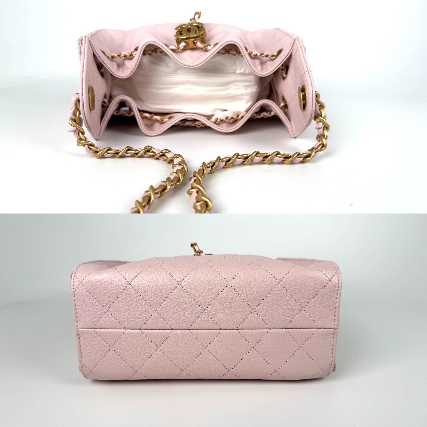 New CHANEL 25 Mini Pink Quilted Caviar Leather Shoulder Bag