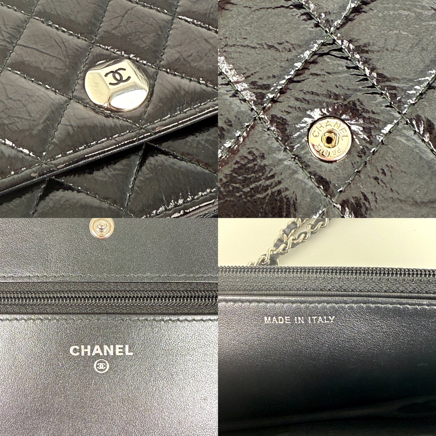 CHANEL Black Glazed Wallet on Chain Crossbody WOC Bag