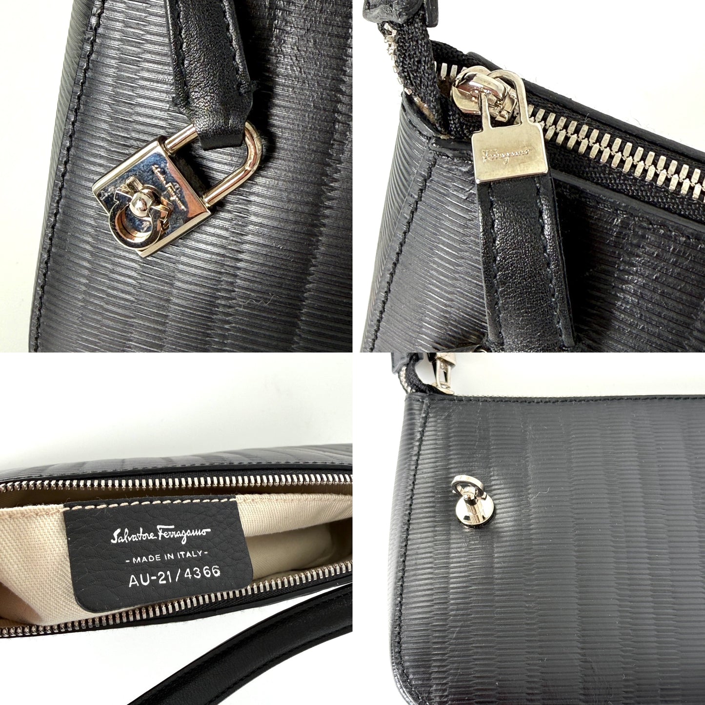 Salvatore Ferragamo Black Pebble Leather Shoulder Bag