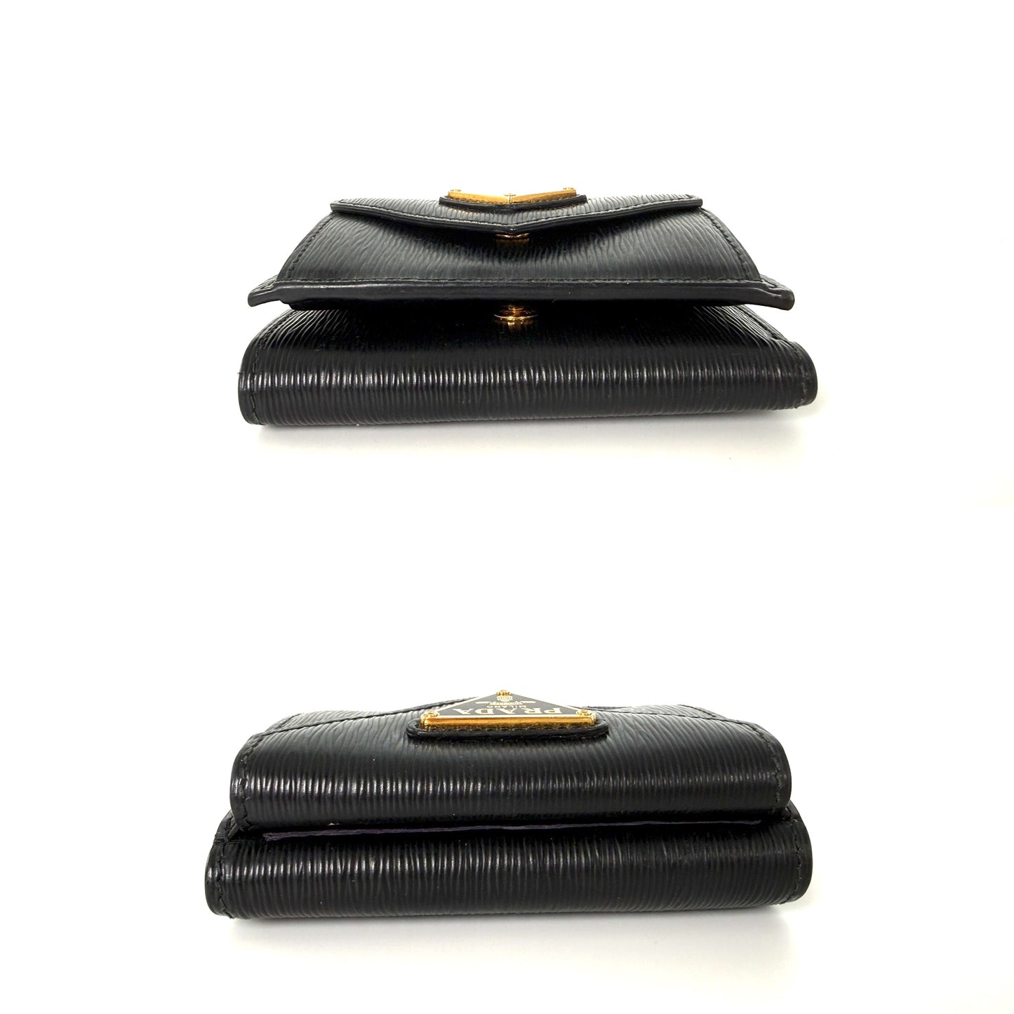 Prada Vitello Move Logo Leather Flap Compact Small Tri Fold Wallet