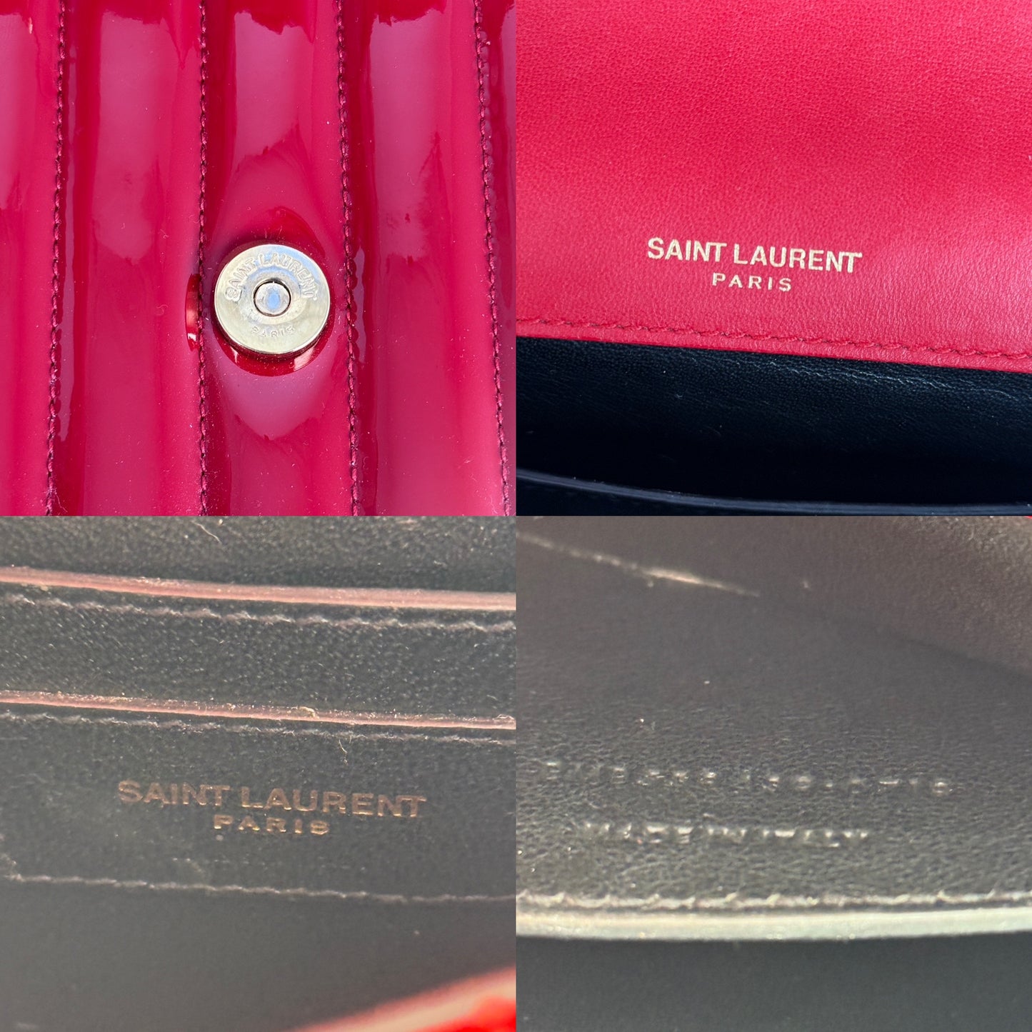 SAINT LAURENT Patent Matelasse Monogram Small Vicky Red Chain Bag