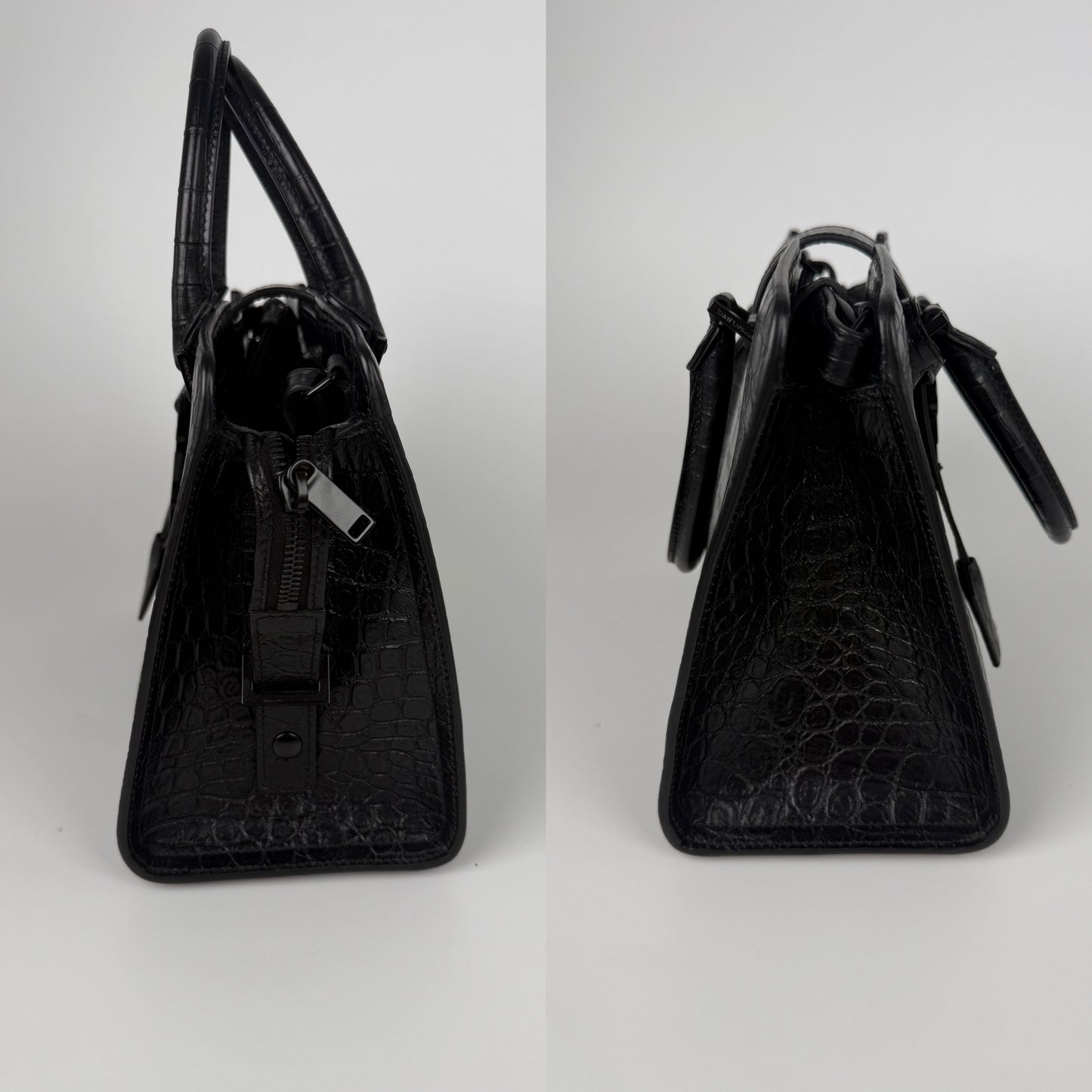 Saint Laurent YSL Croc Embossed So Black Cabas Leather Crossbody Top Handle Bag