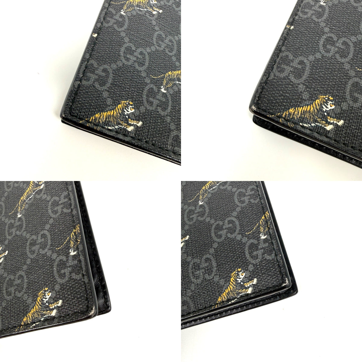 GUCCI Black Tiger Print Gucci GG Supreme Canvas Leather Pouch Clutch Wristlet