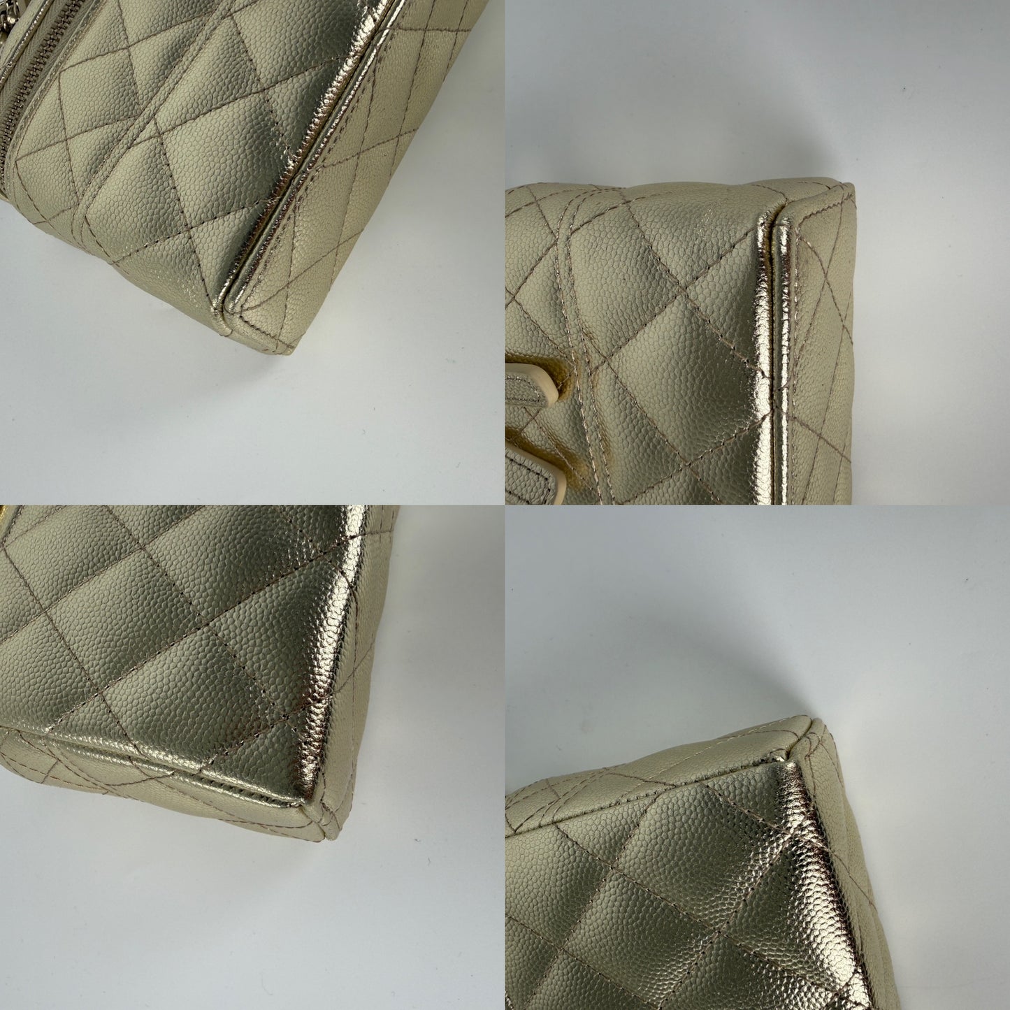 CHANEL Long Classic Vanity Light Gold Caviar Quilted Zip Top Handle Crossbody with Chain Bag New