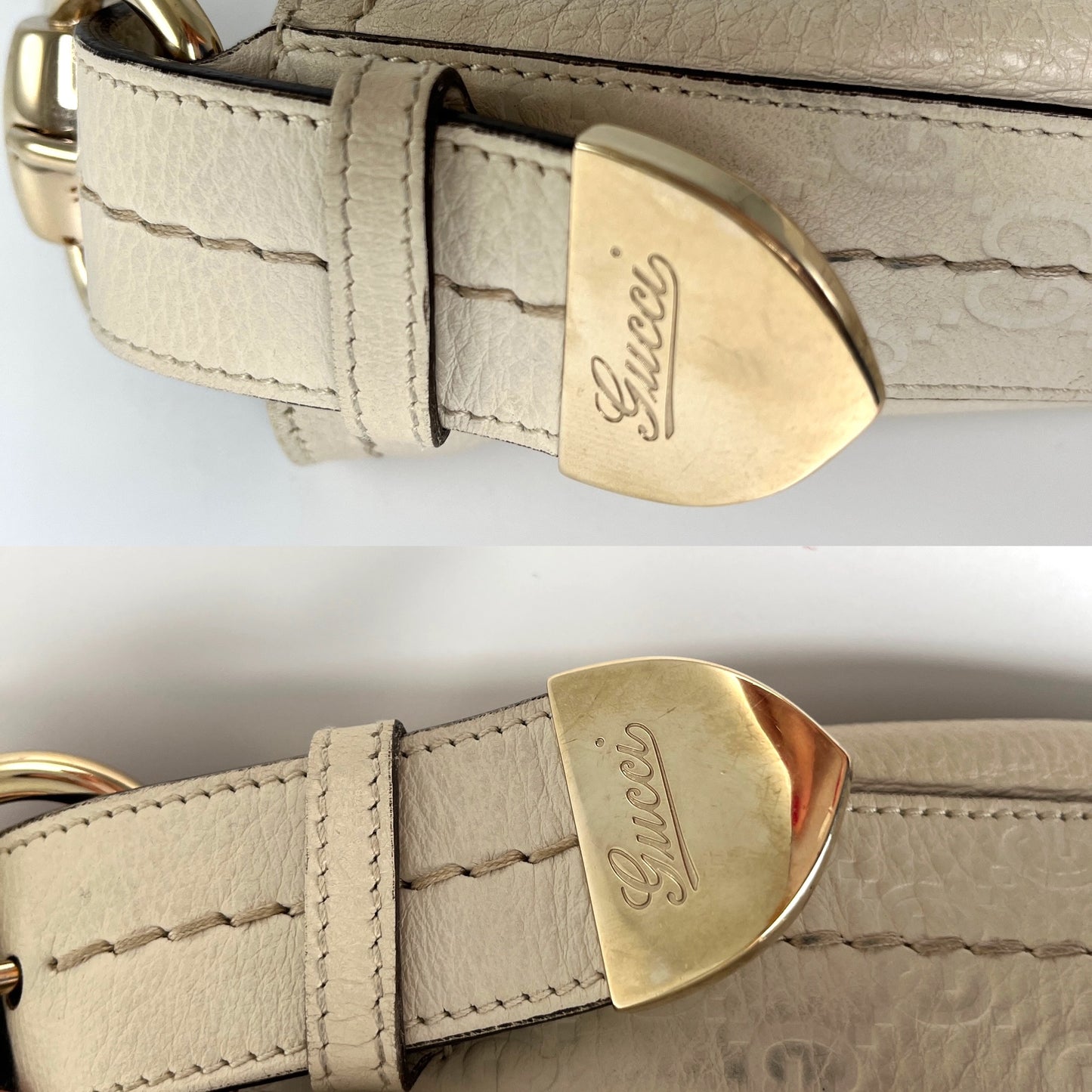 GUCCI Signora Guccissima Cream Leather Hobo Bag