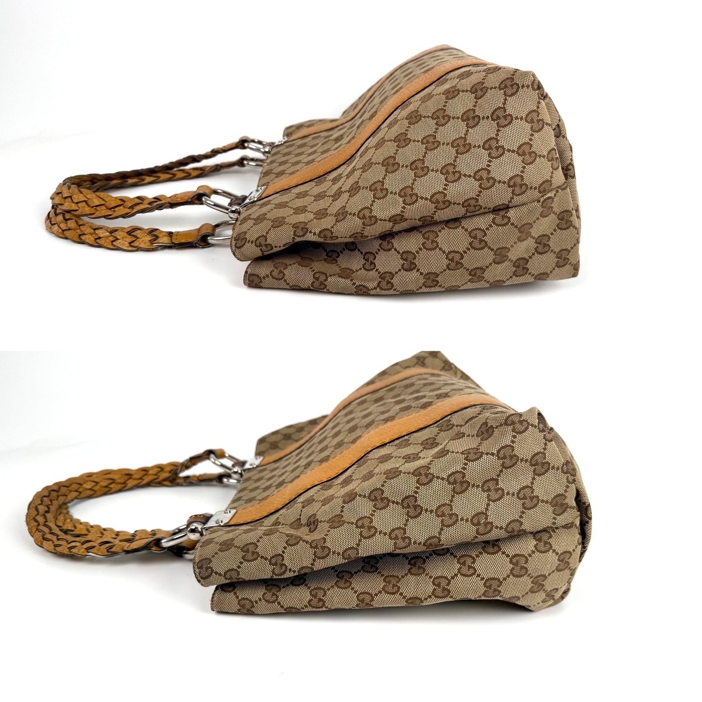 GUCCI Vintage Libeccio GG Canvas Bamboo Brown Tan Tote Bag