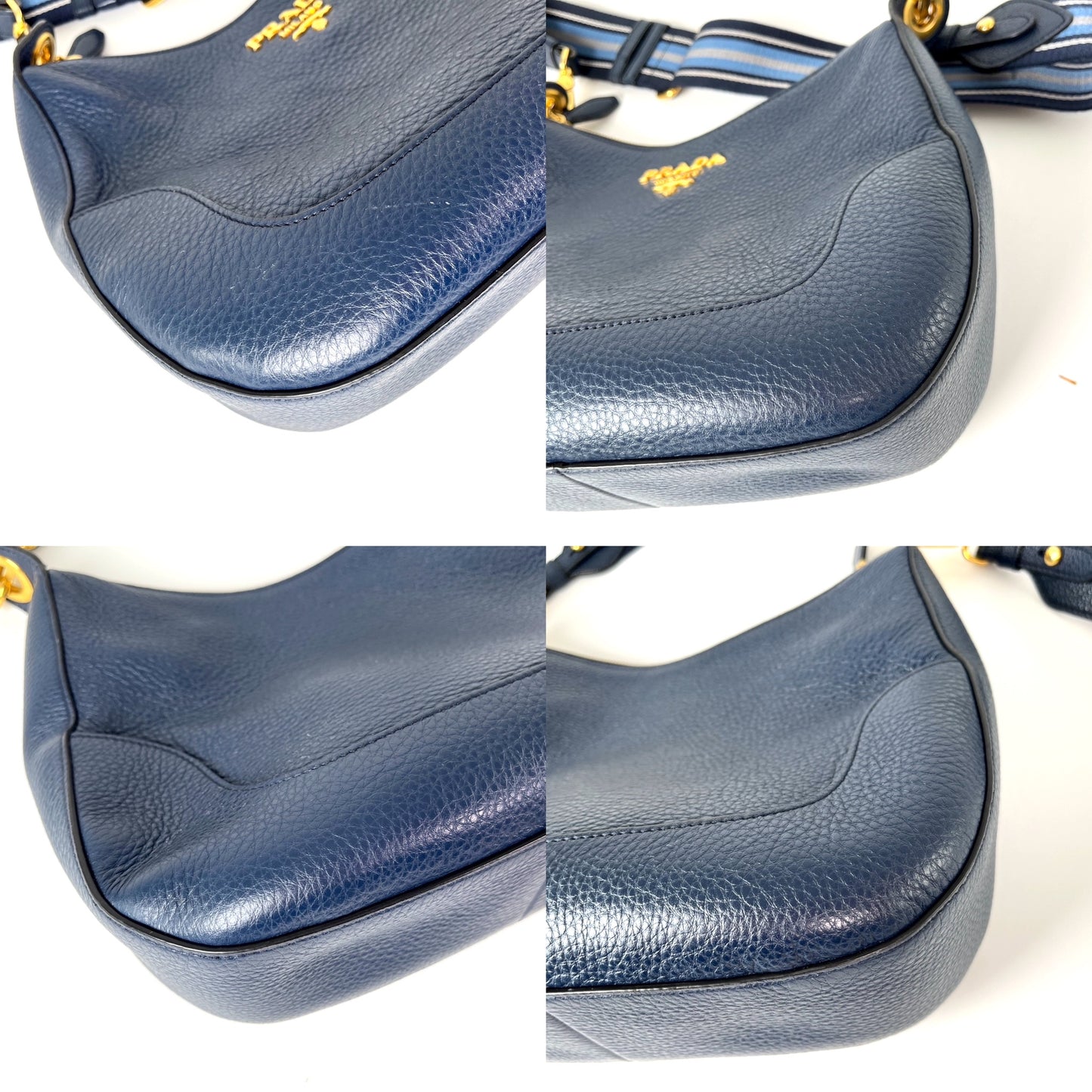 Prada Vitello Phenix Navy Blue Leather Messenger Crossbody Bag