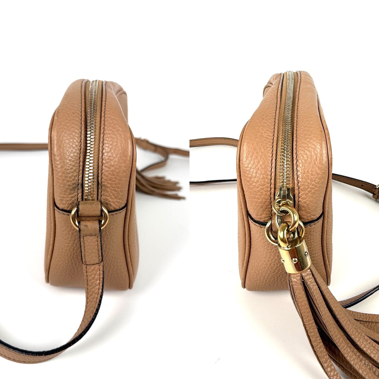 GUCCI Soho Disco Interlocking GG Beige Leather Crossbody Bag