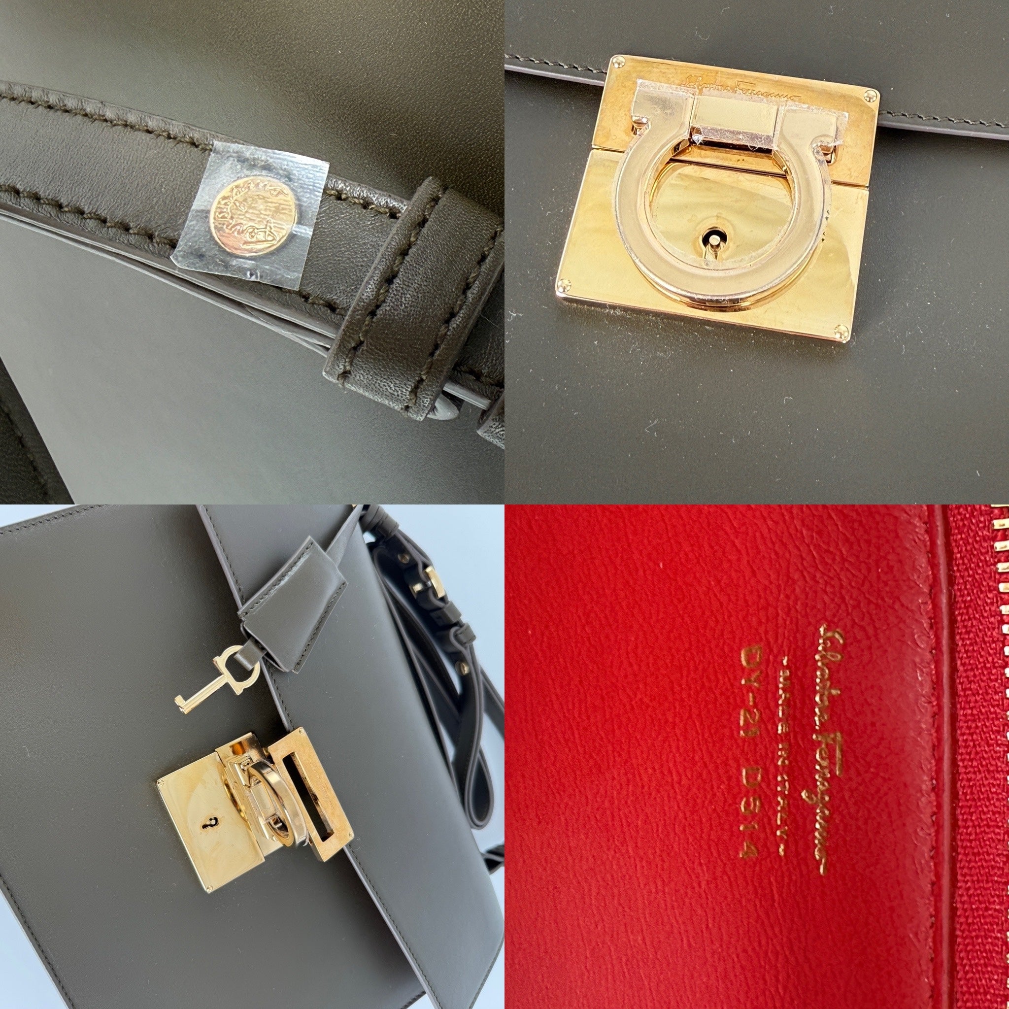 Salvatore Ferragamo Marisol Gancio Forest Green Crossbody Top