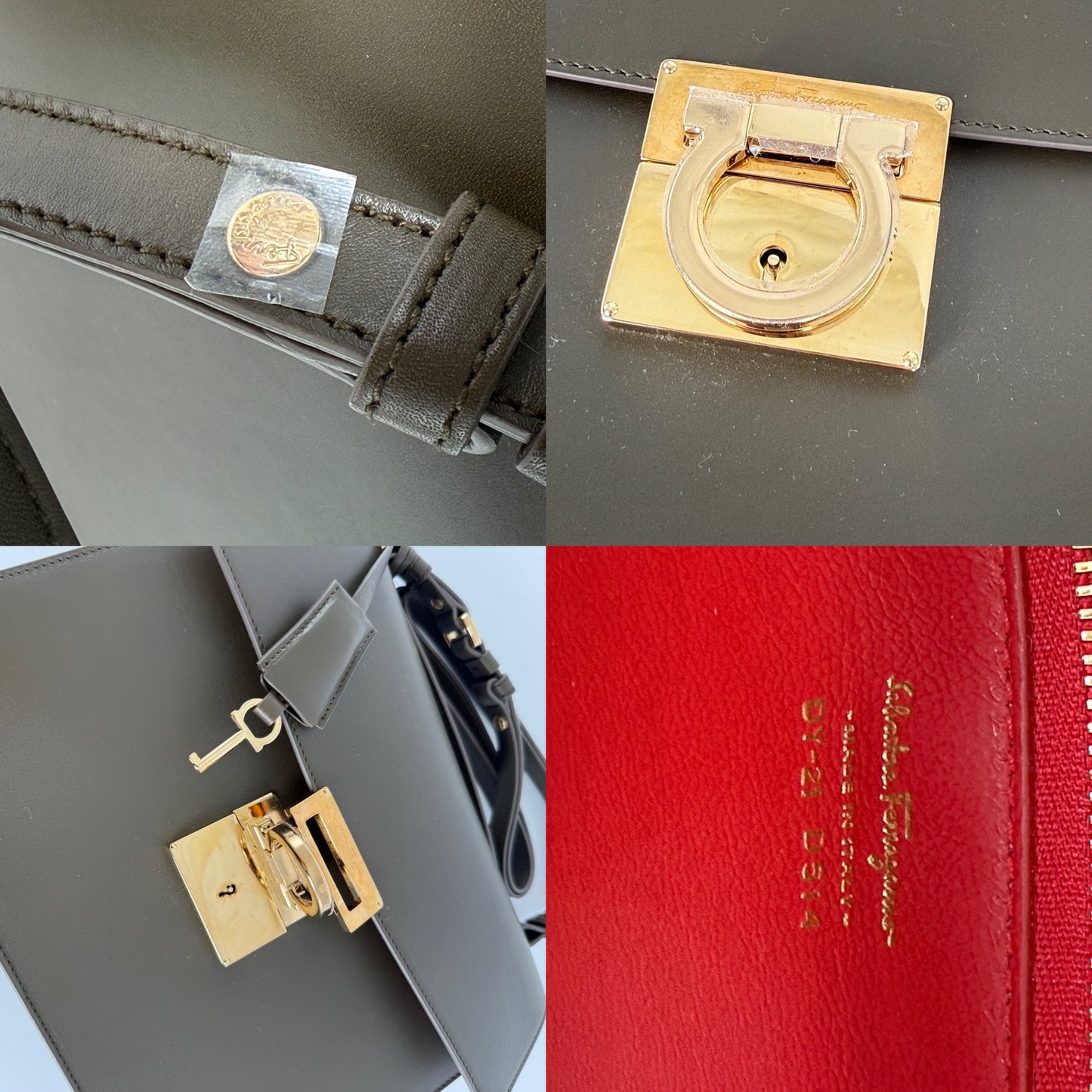 Salvatore Ferragamo Marisol Gancio Forest Green Crossbody Top Handle Bag New