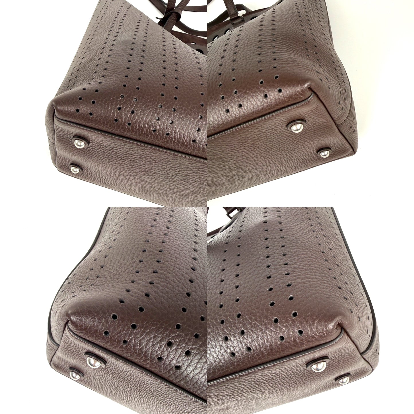 Valentino Garavani Dottie Shopping Perforated VLogo Dark Brown Leather Tote Bag New