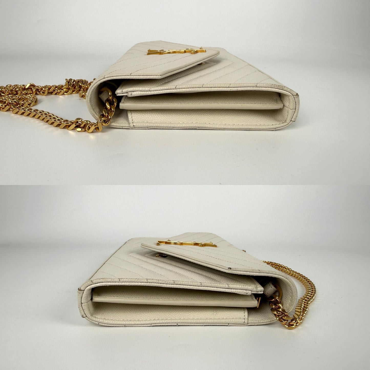 Saint Laurent Ivory Cassandre Matelasse Envelope Wallet on Chain Crossbody Bag