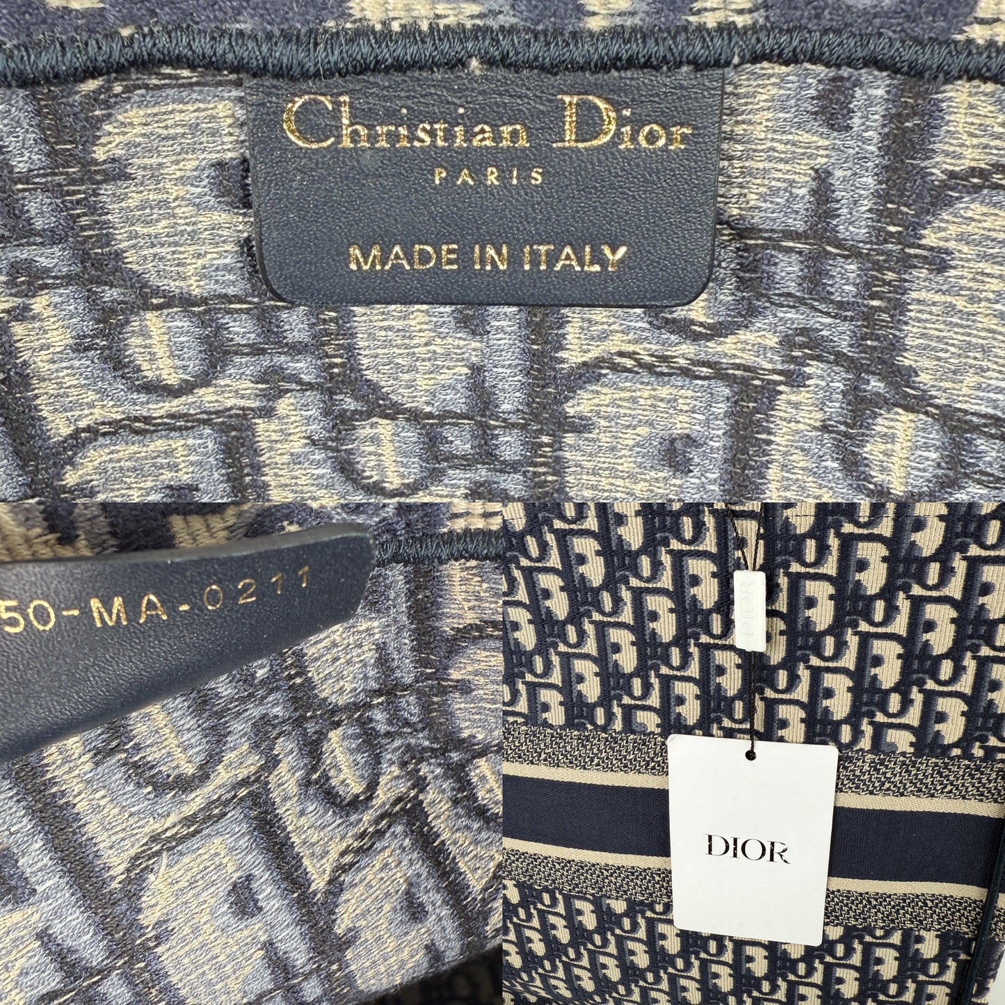 CHRISTIAN DIOR Oblique Jacquard Blue Ecru Large Book Tote Bag